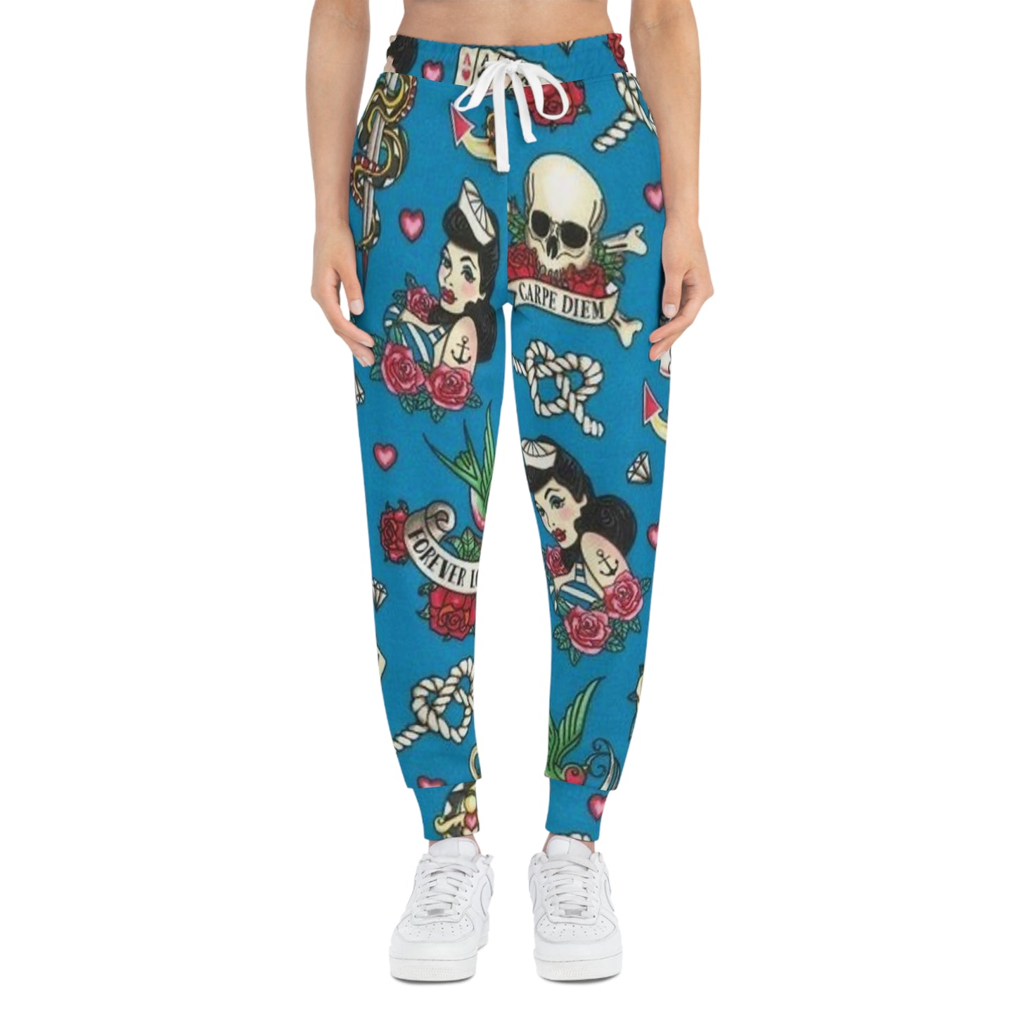 Tattoo Flash Joggers — Carpe Diem Skull & Sailor Girl All-Over Print