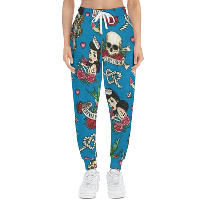 Tattoo Flash Joggers — Carpe Diem Skull & Sailor Girl All-Over Print