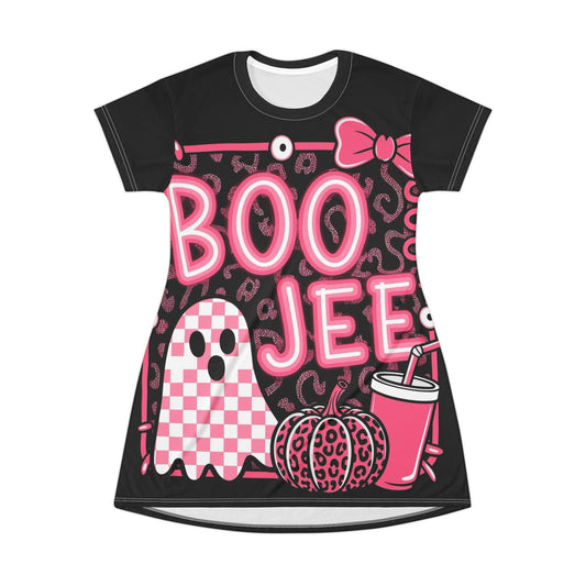 Pink Halloween "Boo Jee" Ghost T-Shirt Dress – Cute Spooky Graphic Dress