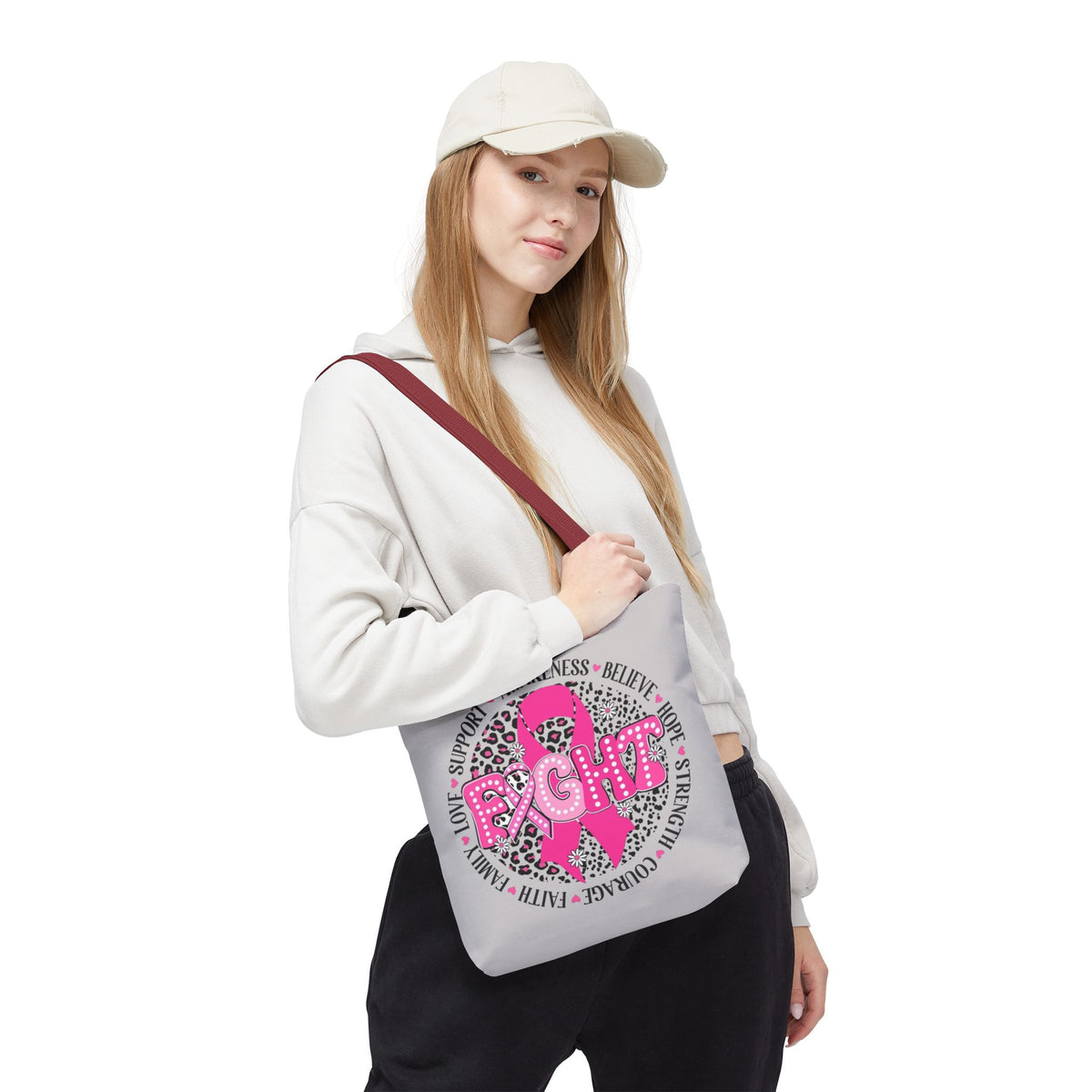 Breast Cancer Awareness "Fight" Pink Ribbon Tote Bag
