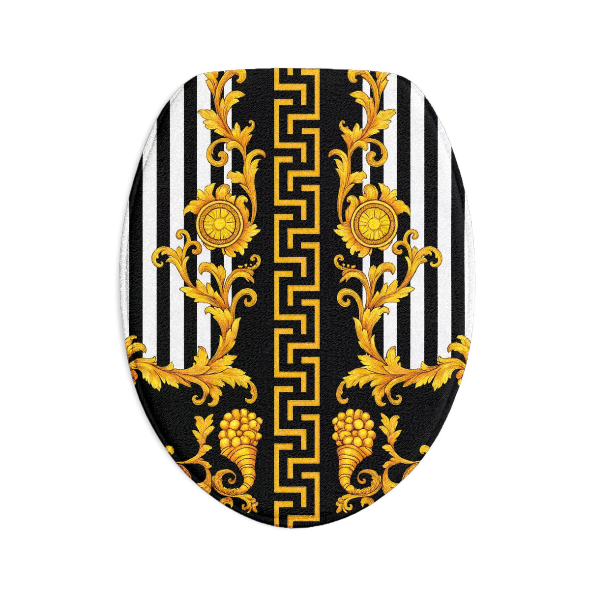Baroque Gold Stripe Bath Mat Set — 3-Piece Luxury Bathroom Rugs