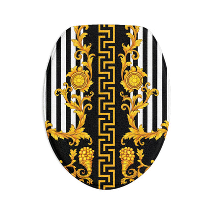 Baroque Gold Stripe Bath Mat Set — 3-Piece Luxury Bathroom Rugs