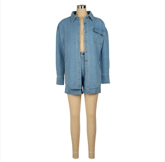 W/S Denim Button Down Shirt-2pc set