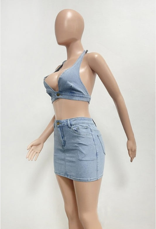 W/S Stretch Denim Mini Skirt Set